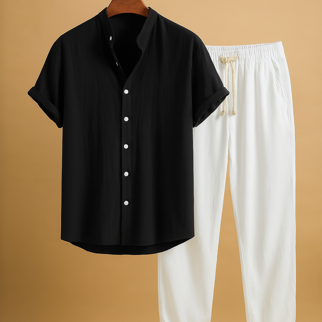 Two-piece summer outfit set for men in breathable fabric, ideal for casual outings, holidays, or semi-formal summer occasions.