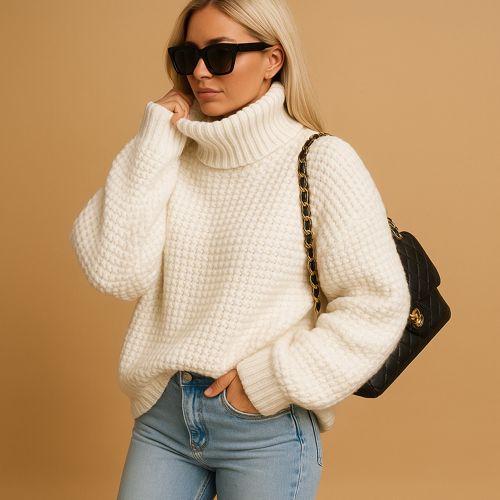 Women’s warm knitted pullover sweater with relaxed fit, thick breathable knit, and long sleeves, perfect for winter layering and versatile outfits.