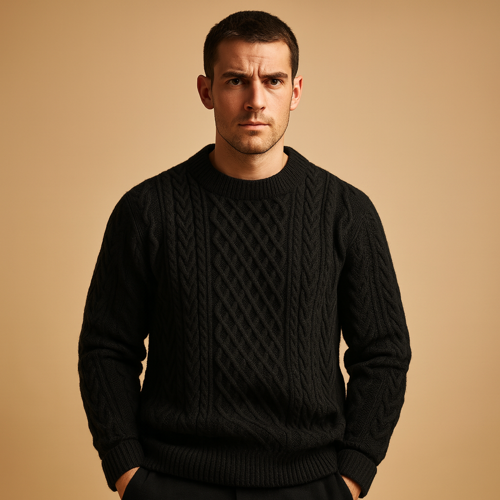 Men’s warm knitted sweater with relaxed fit and round neckline, perfect for casual autumn and winter outfits.