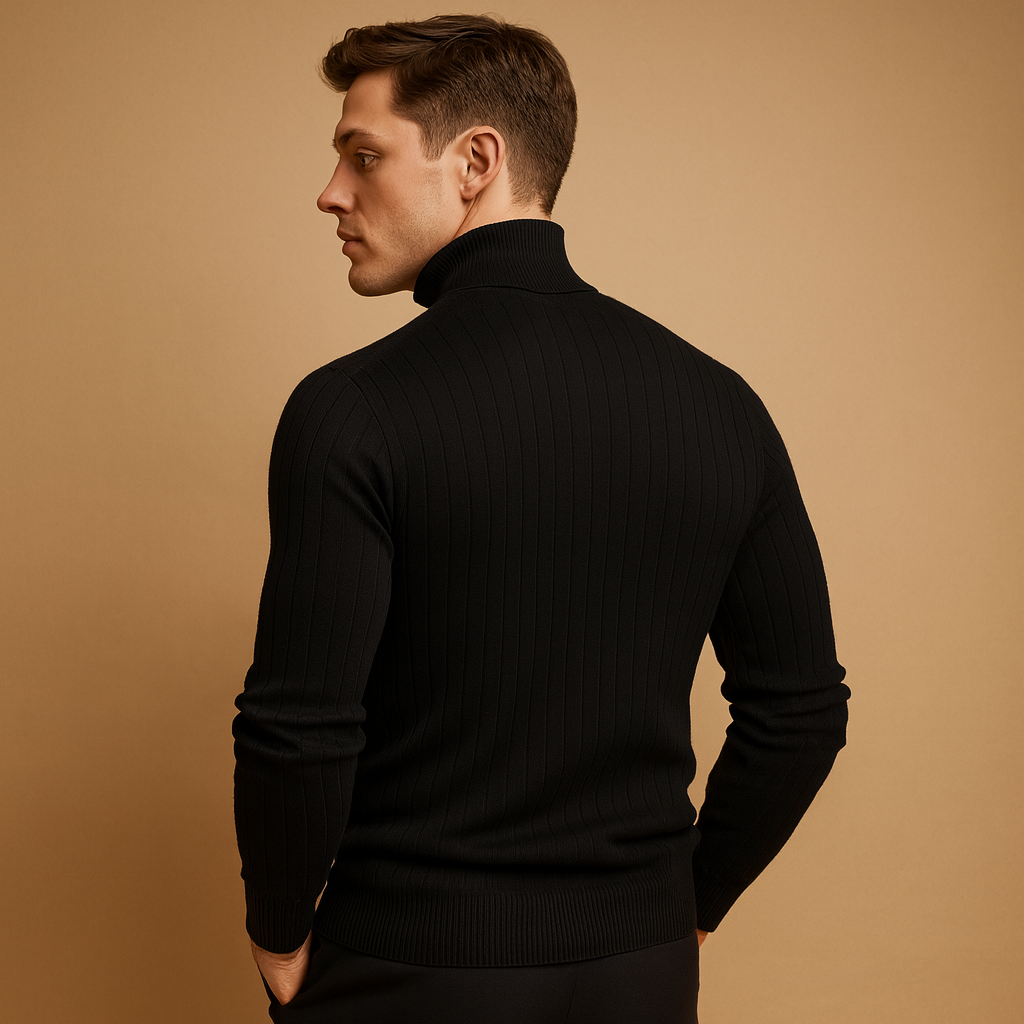 Men’s warm knitted turtleneck sweater with a classic fit, ideal for winter outfits and everyday comfort.