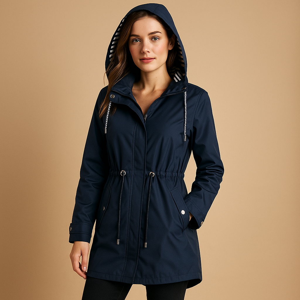 Waterproof parka coat for women with adjustable waist, windproof outer layer, and soft lining for comfort and style.