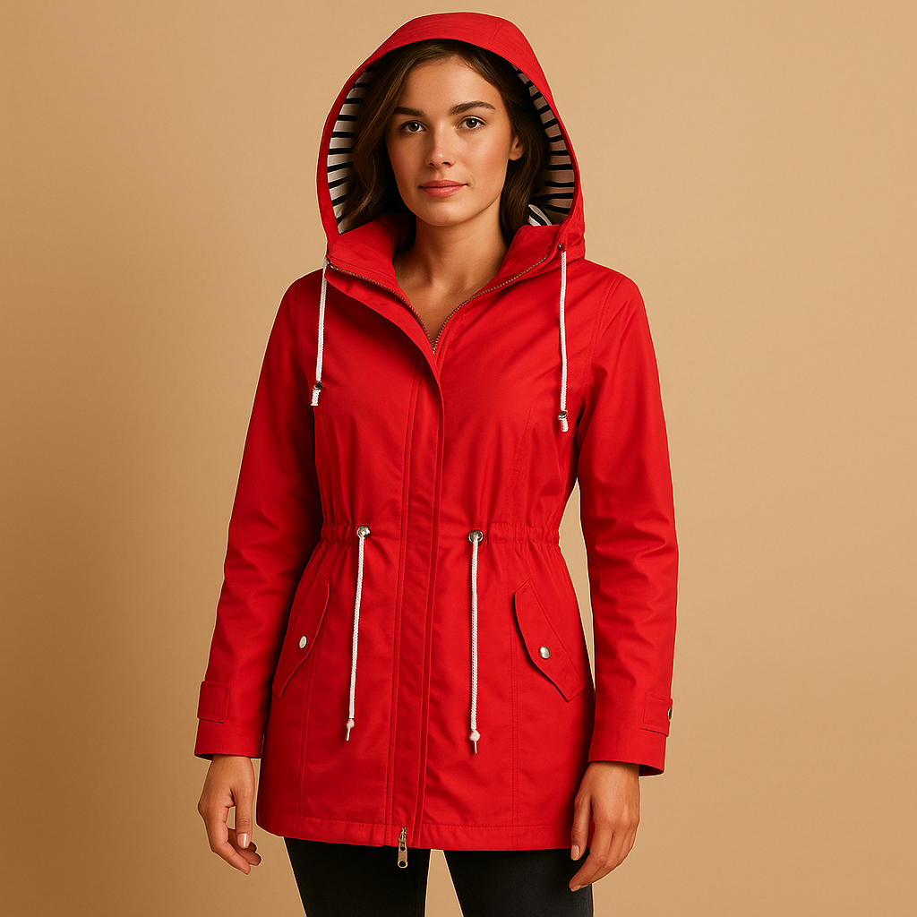 Waterproof parka coat for women with adjustable waist, windproof outer layer, and soft lining for comfort and style.