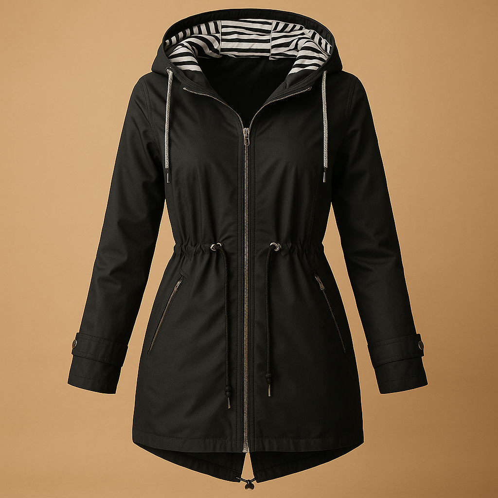 Waterproof parka coat for women with adjustable waist, windproof outer layer, and soft lining for comfort and style.