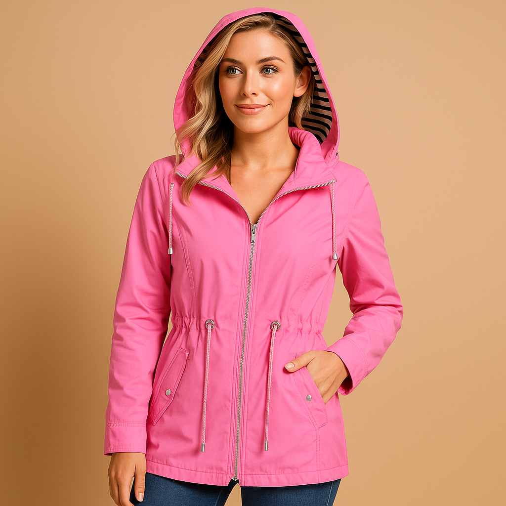 Waterproof parka coat for women with adjustable waist, windproof outer layer, and soft lining for comfort and style.