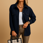 Women’s waterproof windproof jacket with button closure, folded collar, and practical pockets. Available in White, Beige, Brown, Khaki, Black, Dark Blue, Blue, and Yellow.