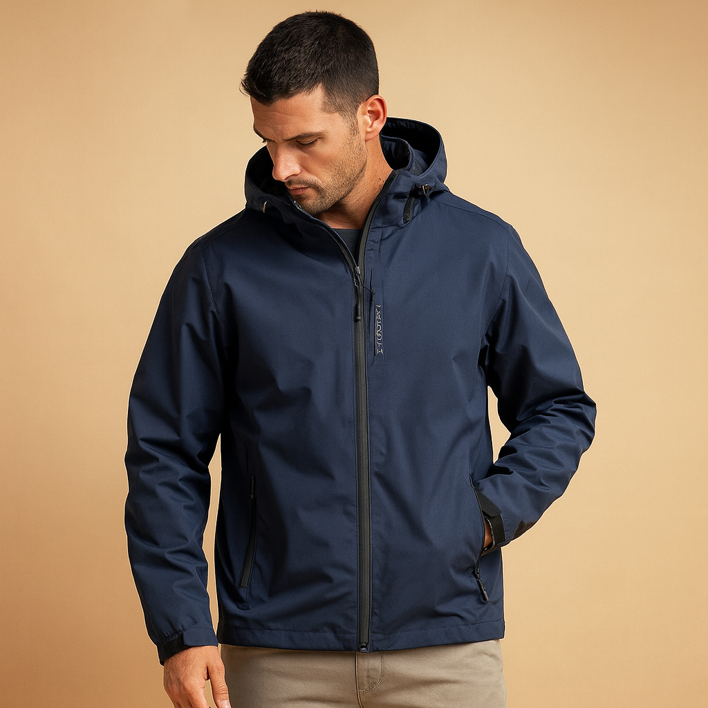 Men’s waterproof winter wind jacket with sleek design and light insulation, ideal for outdoor use and everyday comfort.