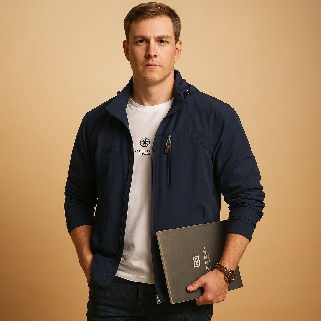 Men’s wind and waterproof jacket with military-inspired design, breathable fabric, and adjustable fit for outdoor and everyday wear.