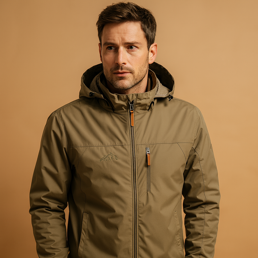 Men’s wind and waterproof jacket with military-inspired design, breathable fabric, and adjustable fit for outdoor and everyday wear.