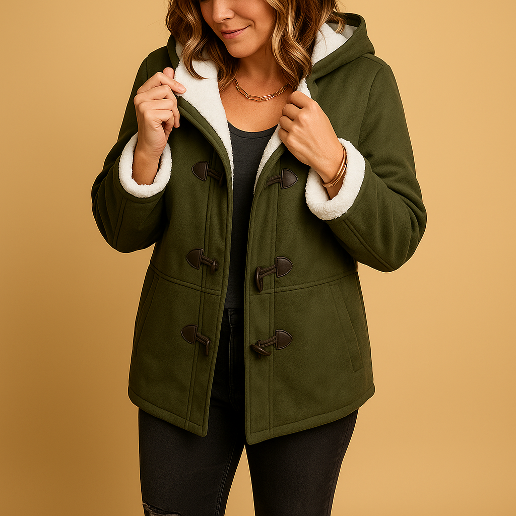 Winter coat for women with thick lining, adjustable hood, and water-resistant outer layer for stylish cold-weather protection.