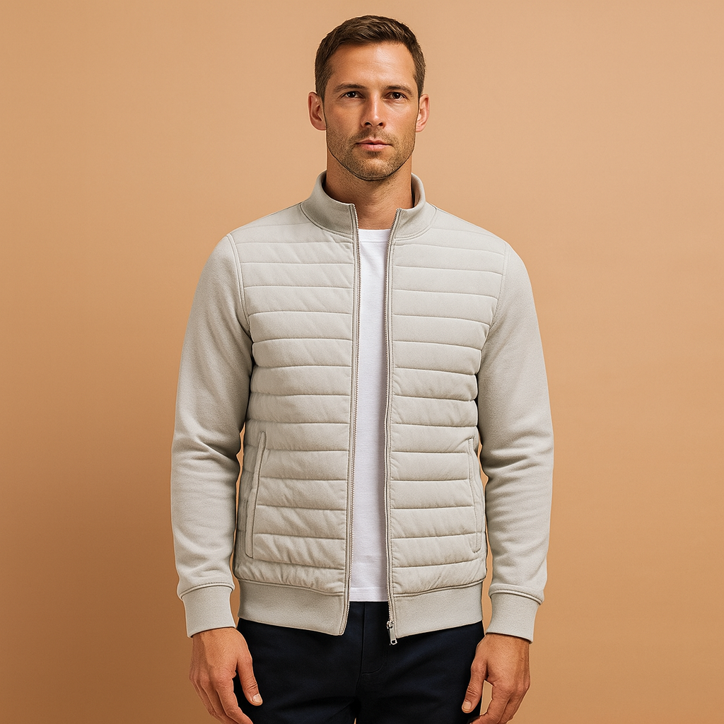 Men’s winter jacket with high collar and windproof cuffs, perfect for cold days and casual everyday wear.