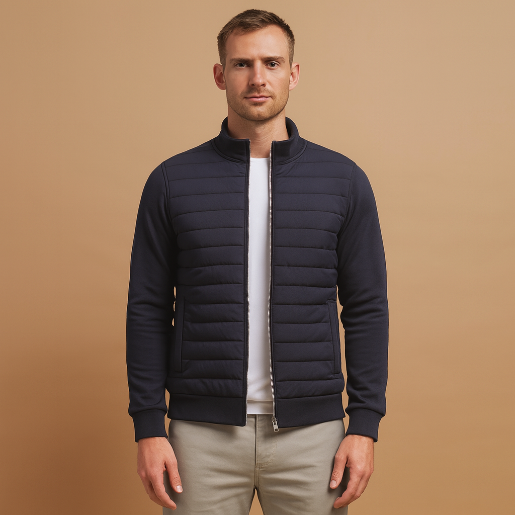 Men’s winter jacket with high collar and windproof cuffs, perfect for cold days and casual everyday wear.