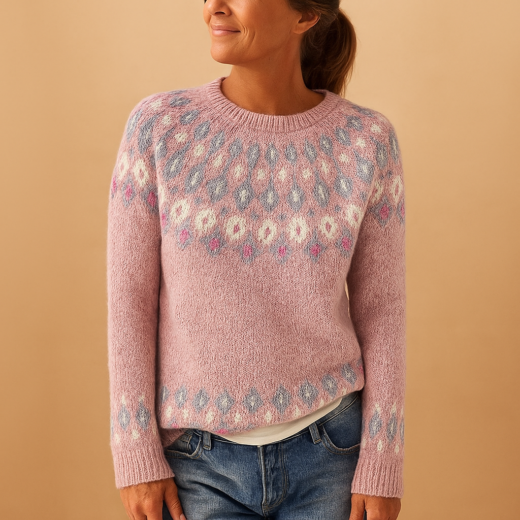 Wool blend sweater with unique print for women | Iris