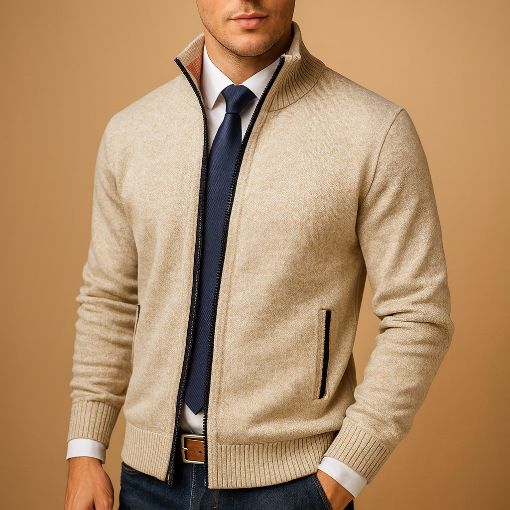 Men’s zipped cardigan in a modern design with warm, soft fabric. Perfect for casual, sporty, and everyday wear during autumn and winter.