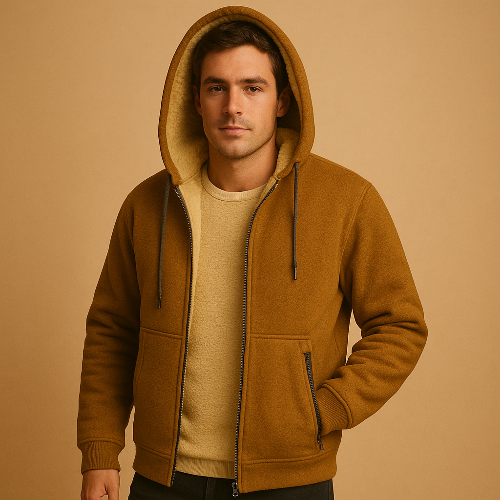 Men’s zipped hoodie with relaxed fit, hood, and zipper, available in black, gray, and navy blue. Perfect for casual wear, outdoor activities, or daily comfort.
