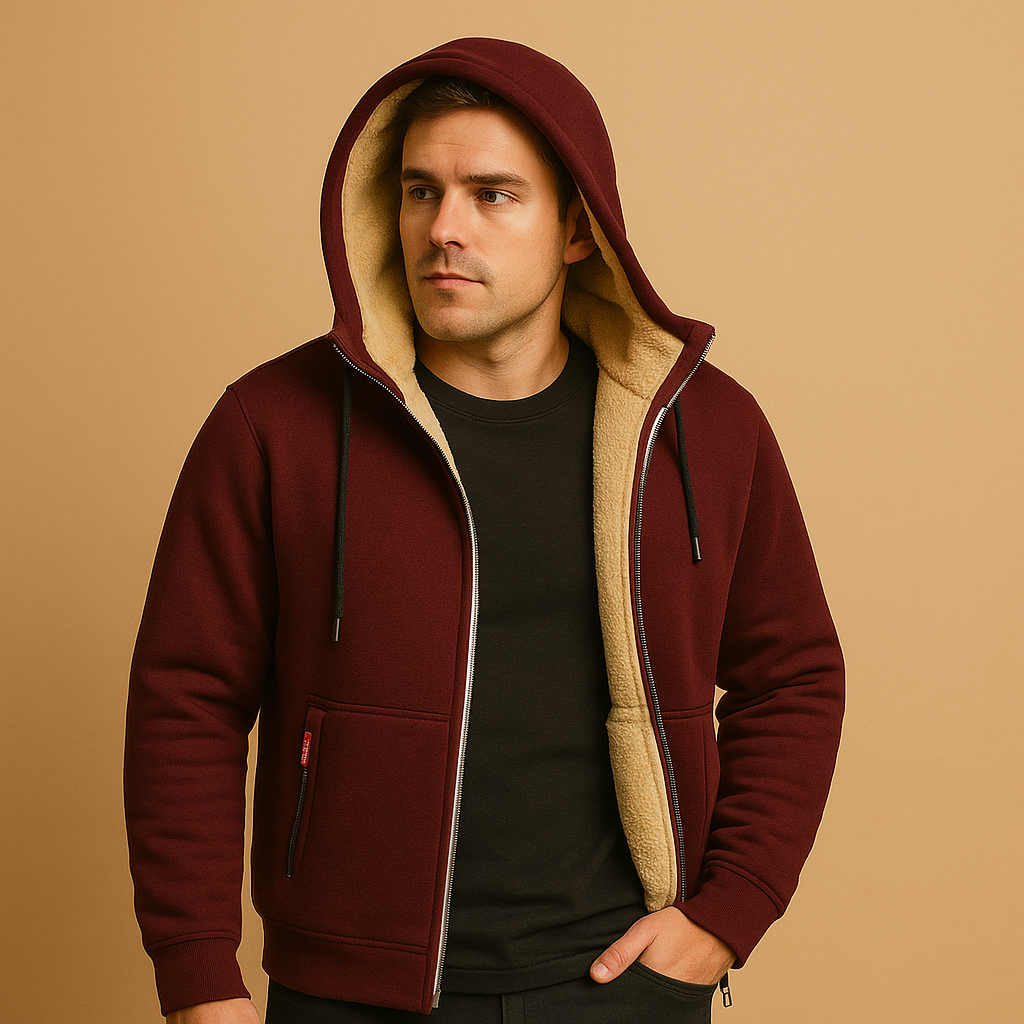 Men’s zipped hoodie with relaxed fit, hood, and zipper, available in black, gray, and navy blue. Perfect for casual wear, outdoor activities, or daily comfort.