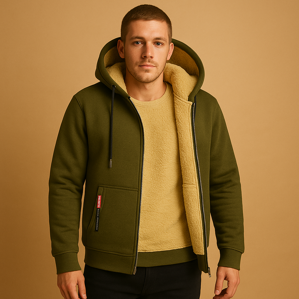 Men’s zipped hoodie with relaxed fit, hood, and zipper, available in black, gray, and navy blue. Perfect for casual wear, outdoor activities, or daily comfort.